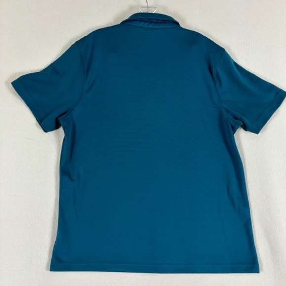 Reebok Polo Shirt Green-ish Blue Fine Stripes Black Logo on Front Size L - Picture 6 of 11